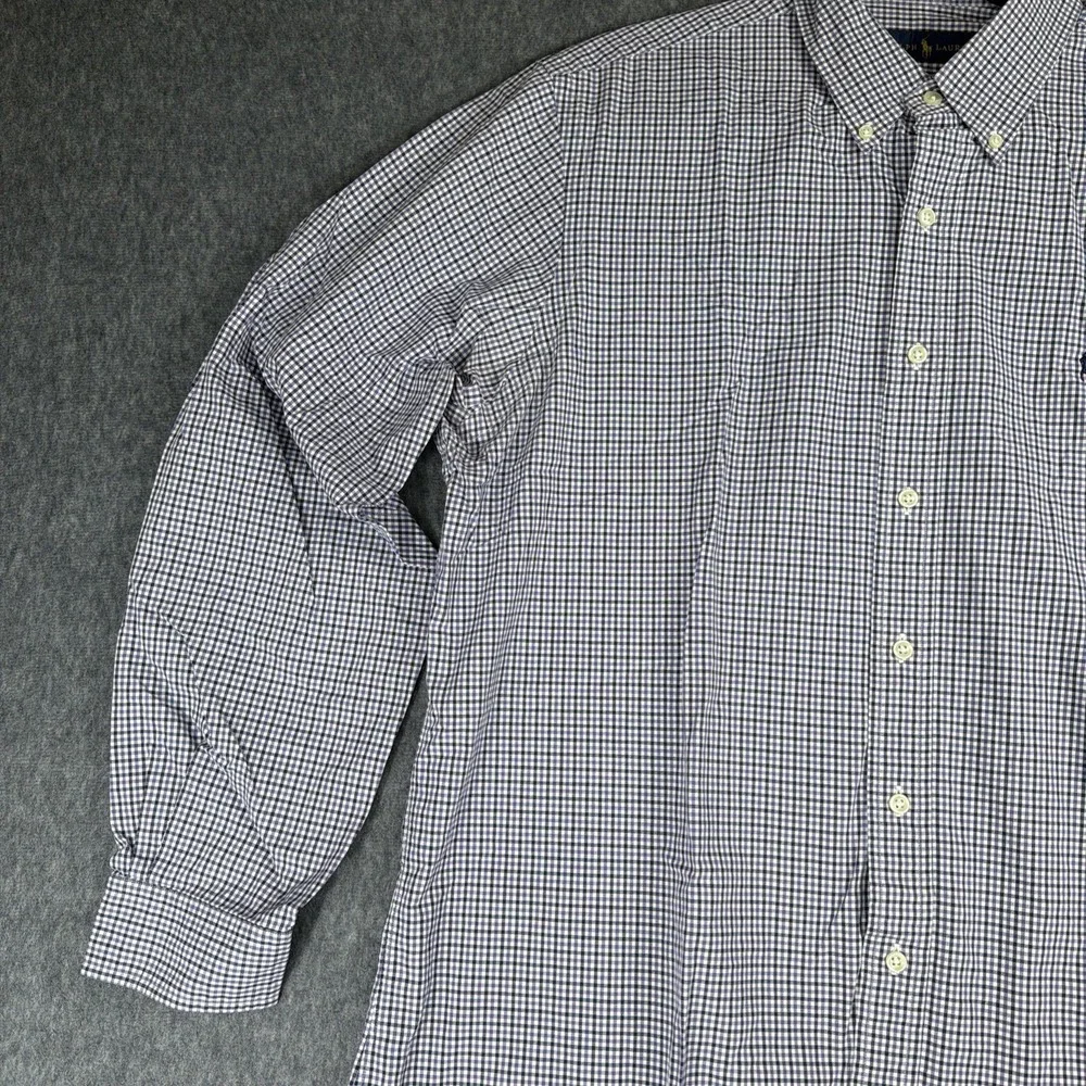Ralph Lauren Shirt Mens XL Pony Purple Black Plaid 100%‎ Cotton Button Down